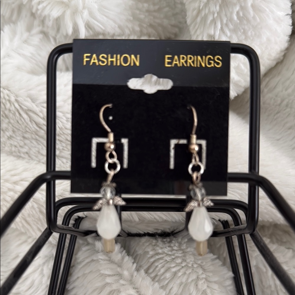 Elegant Silver and White Drop Earrings handmade